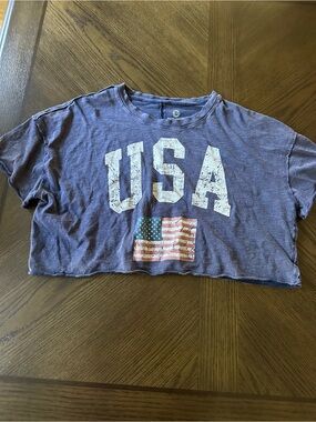 Cropped Navy USA Graphic Tee - Social Culture